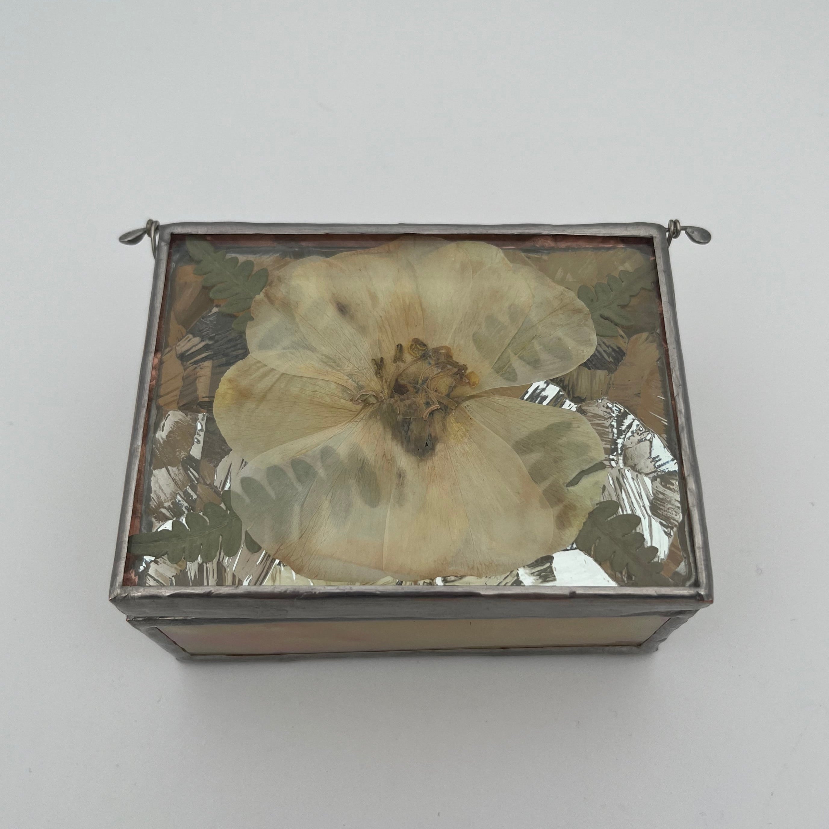 Iridescent Yellow Stained Glass Pressed Flower Jewelry Box
