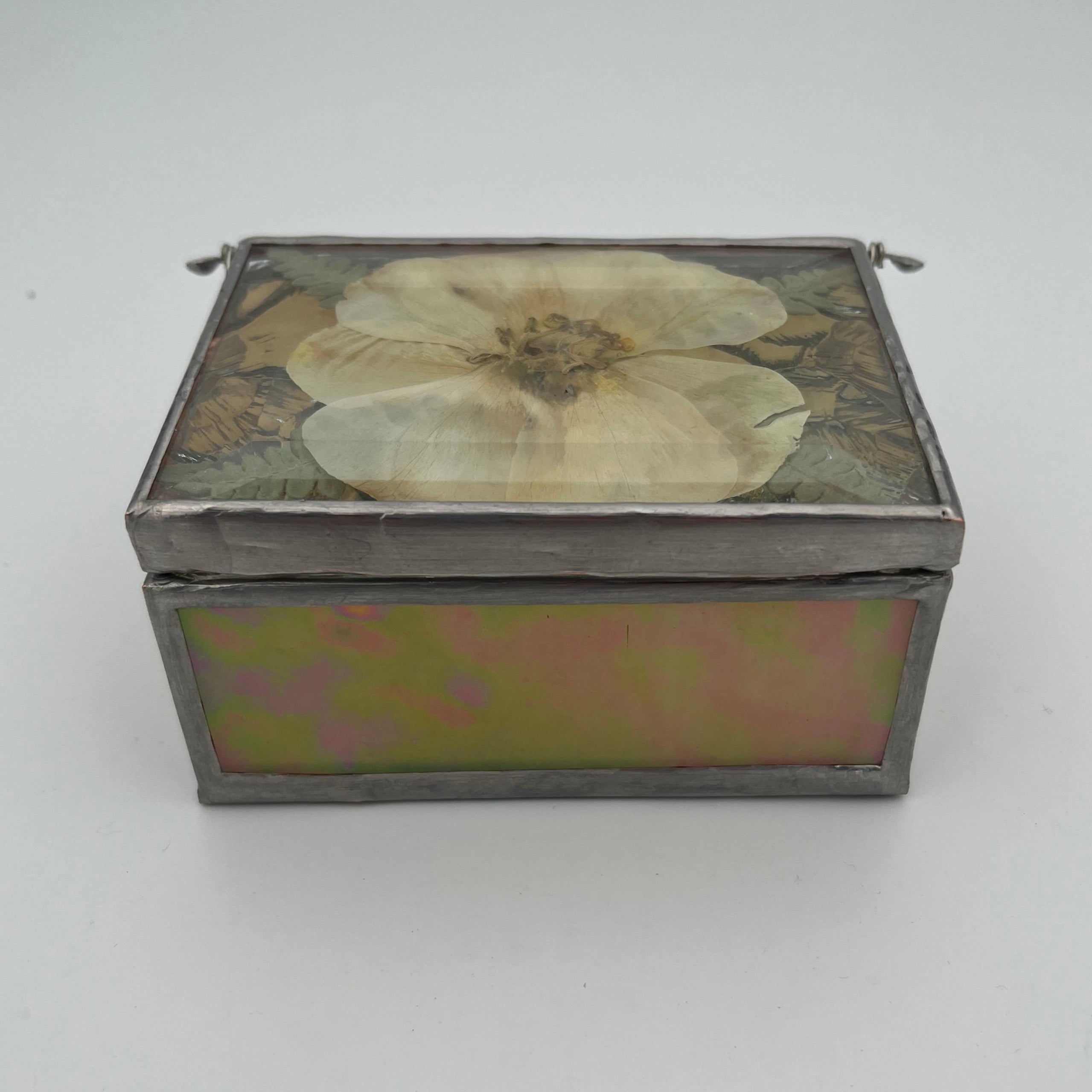 Iridescent Yellow Stained Glass Pressed Flower Jewelry Box