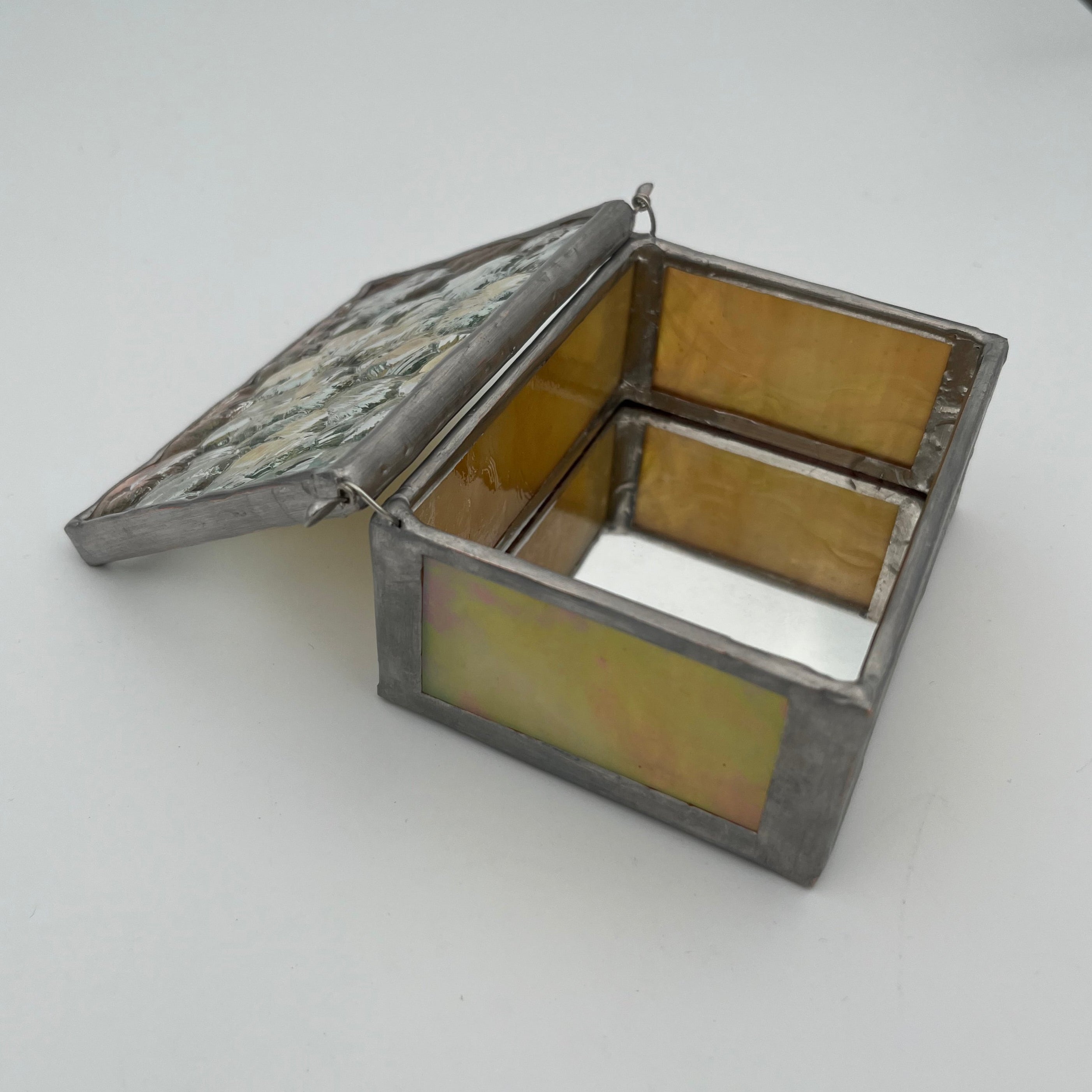 Iridescent Yellow Stained Glass Pressed Flower Jewelry Box