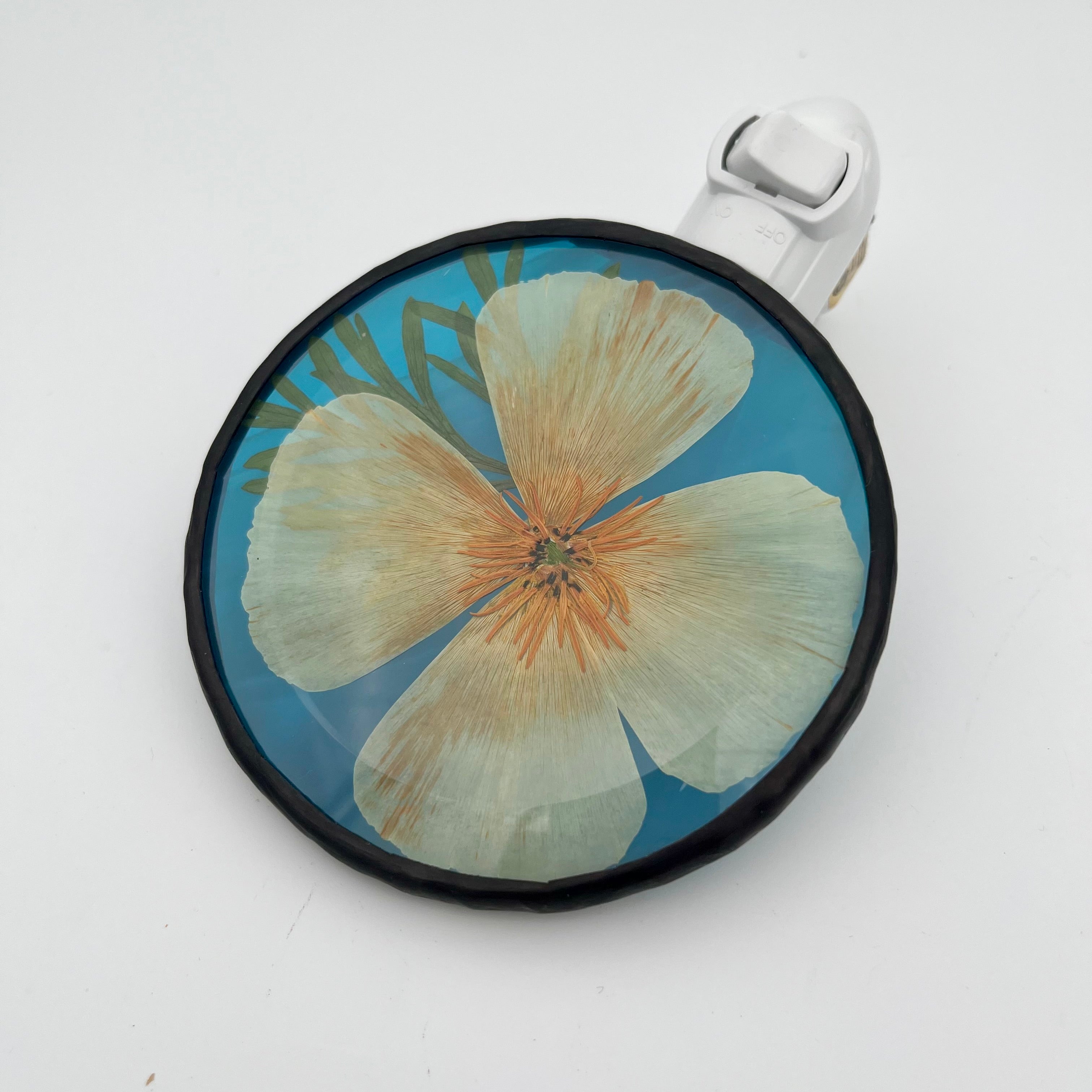 Anne Turquoise California Poppy Stained Glass Night Light