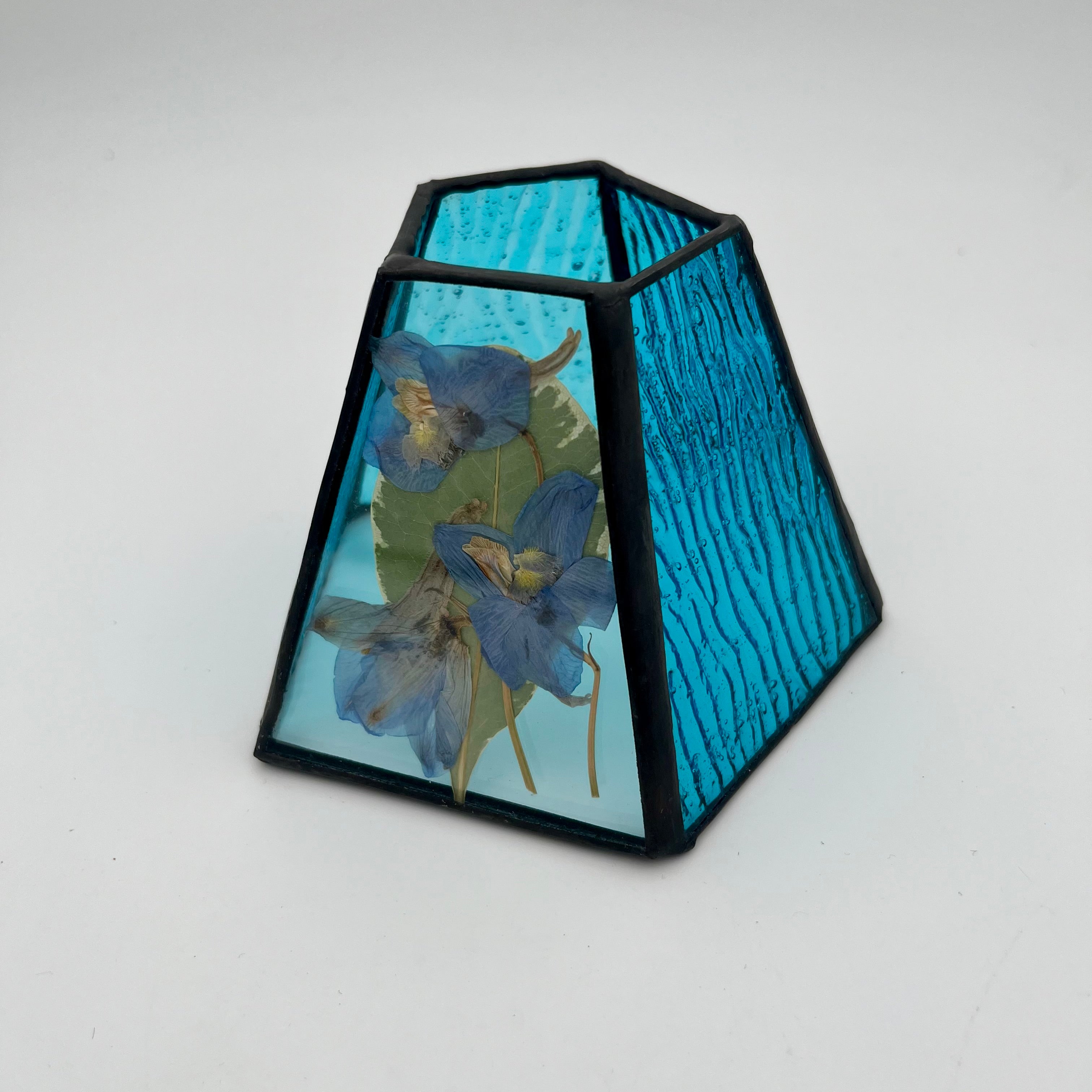 Gladys Turquoise Larkspur Stained Glass Candle Lamp