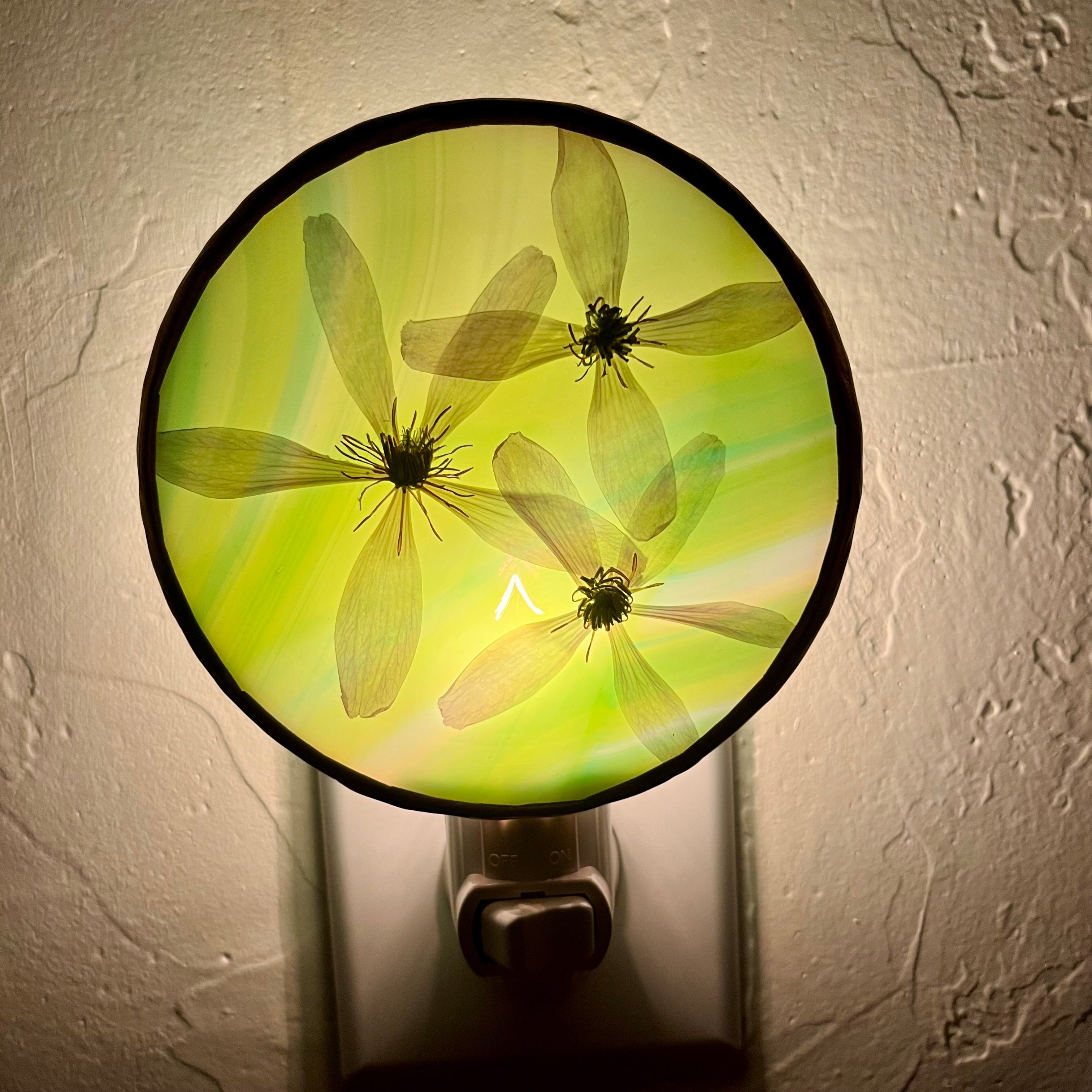 Francesca Lime Green Clematis Stained Glass Night Light