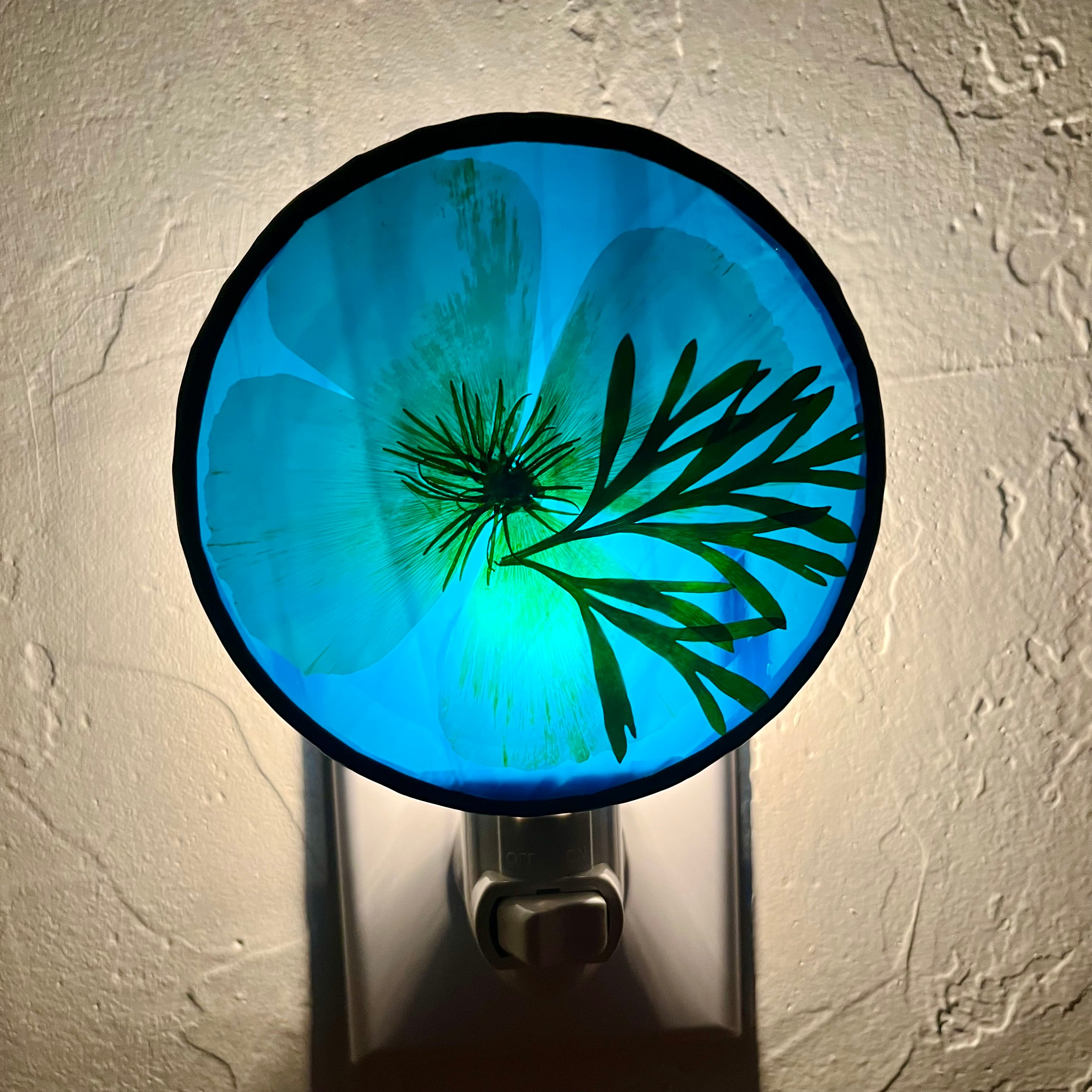 Anne Turquoise California Poppy Stained Glass Night Light