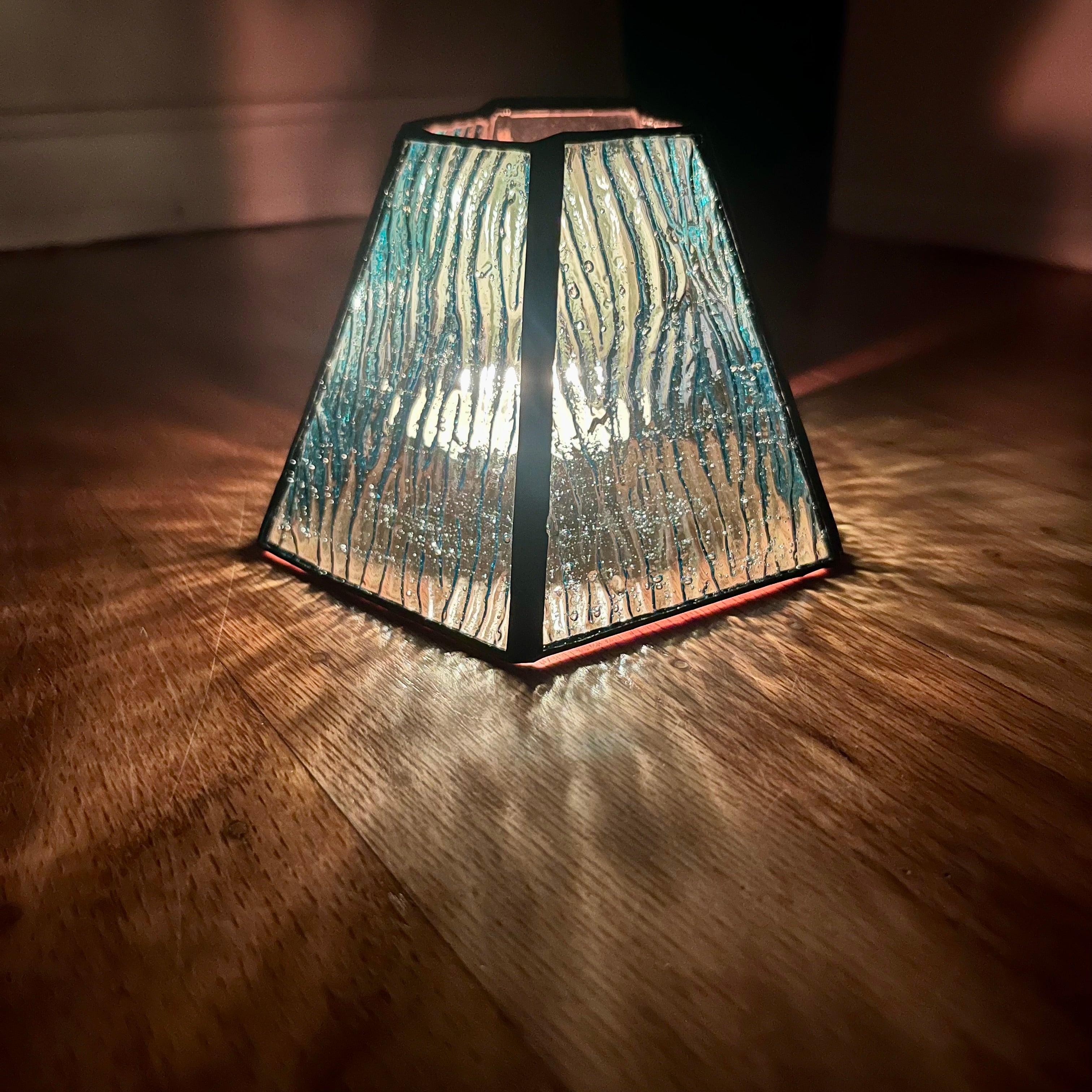 Gladys Turquoise Larkspur Stained Glass Candle Lamp
